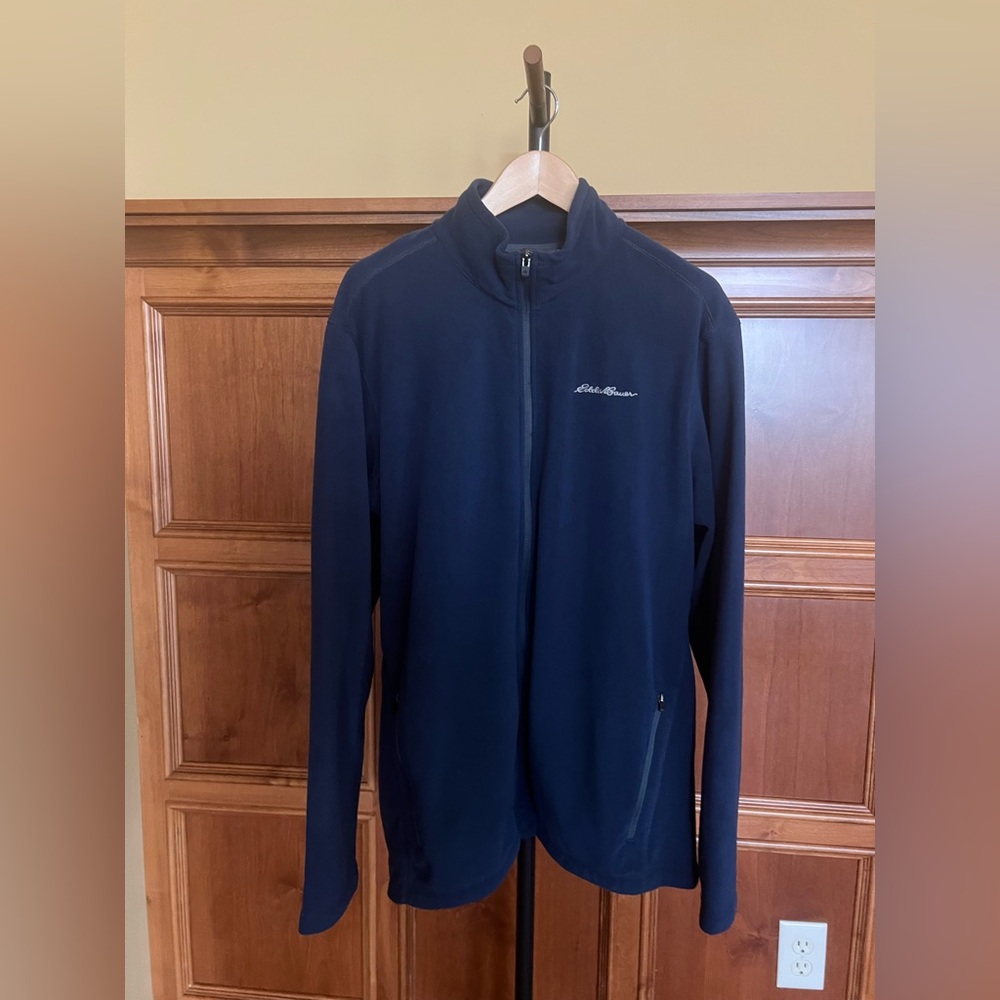 Eddie Bauer Jacket Men's Fleece Full Zip Navy Blue Size LT